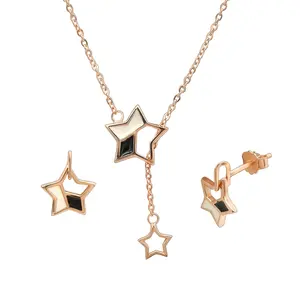 Set Perhiasan Kalung Anting Bintang Lima, Berlapis Rhodium Set Trendi Lapis Emas Perak Modis Kecantikan 925 Logo Kustom Perak