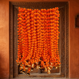Orange Pompom and Acrylic Beads Hanging with Bell for Home Festival Wedding & Event Decoration Beautifully Designed - Product Image 1