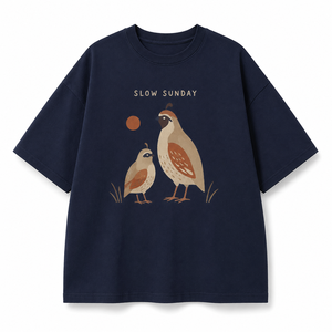 Custom Navy Bird Graphic T Shirt Factory Slow <strong>Sunday</strong> Text Bird Illustration Crew Neck Drop Shoulder Short Sleeve OEM - Product Image 1