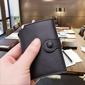 Porte-cartes automatique en cuir véritable avec fermeture éclair, nouveau style vintage, mode unisexe, blocage RFID, étui pour cartes d'identité professionnel, usage quotidien - Product Image 2