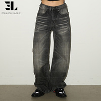 Pantalon en jean LARSUR personnalisé, style japonais, coupe droite, délavé, effet vieilli, ample et baggy, pour skater