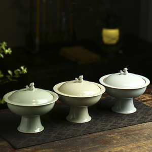 Plateau à fruits en céramique Beixitang sur pieds hauts avec couvercle, rond, luxueux, rétro, pour la maison, la salle de thé, les collations - Product Image 4