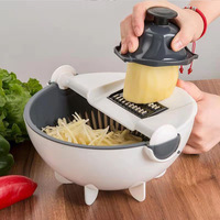 TOALLWIN 2026 Trendy Multifunctionele Rond Snijder met Dubbele Afvoermand, Handmatige Mandoline, Groentehakker, Uiensnijder