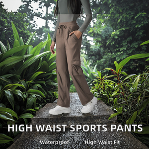 New High Waist Elastic Waist Casual Sports Cargo Pants Girls Spring Waterproof Breathable Anti-Pilling Full Length Women's <b>Fitne</b> - Product Image 2