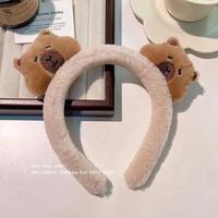 Ensemble d'accessoires pour cheveux fille automne-hiver : serre-tête, pince à cheveux, chouchou et élastiques à cheveux en peluche marron motif Capybara mignon et kawaii – Vente chaude