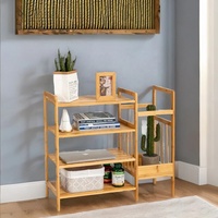 Étagère à chaussures minimaliste moderne en bambou à 4 niveaux avec porte-parapluie pour appartement, maison et hôtel, salon et entrée