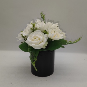 Bouquet de roses artificielles avec pot en céramique <span class=keywords><strong>noir</strong></span>, fleurs artificielles éternelles pour une utilisation en intérieur, décoration de la maison - Product Image 2