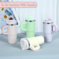 Tumbler dengan pegangan dan sedotan untuk anak-anak, Tumbler berinsulasi vakum baja tahan karat menjaga panas dingin dan es, hadiah untuk anak-anak cangkir