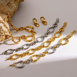 Stainless Steel Geometric <b>Bracelet</b> And Necklace <b>Set</b> 18k Gold Plated Unisex Jewelry Fashion Accessory - Product Image 3