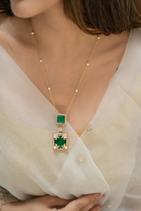 Luxury Gold Tone Green Accent Pendant <b>Necklace</b> for Women Elegant Fashion Jewelry <b>Statement</b> <b>Necklace</b> Party Wedding Anniversary - Product Image 2