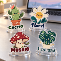Support en acrylique transparent personnalisé, motif floral, cactus, champignon, botanique, personnage de dessin animé, thème nature, décoration de bureau, cadeau, vente en gros