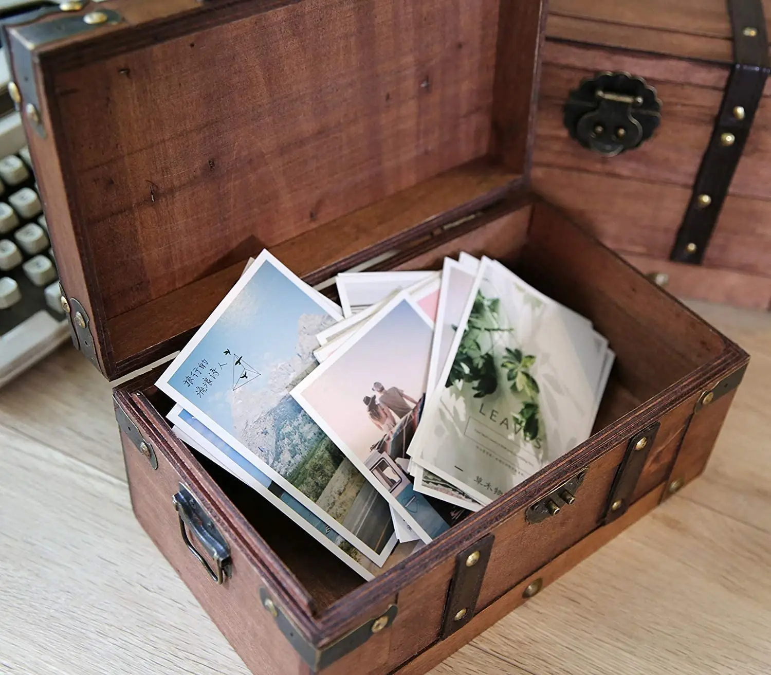 Coffre au trésor vintage de taille personnalisée fait à la main grande boîte d'emballage en bois antique