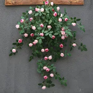 शादी के घर की सजावटी लटकती छत हरियाली की माला कृत्रिम रेशम की लटकती गुलाब के फूलों की माला