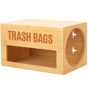 Boîte de rangement en bois pour sacs poubelles, organiseur de cuisine, porte-rouleau en bambou avec étiquettes pour sacs poubelles - Product Image 5