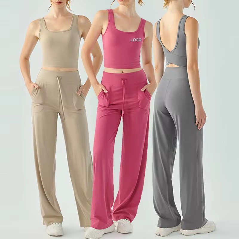 High-End Women's Two-Piece Yoga Outfit Set Beautiful Back Tank Top & Slim Pants with High Waist Elegant Outerwear Feel