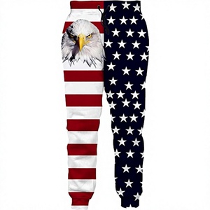 Pantalon de survêtement décontracté pour homme, motif aigle drapeau américain, en toile, taille élastique, sublimation polyester, poids moyen, pour l'automne - Product Image 1