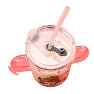 Tasse en <span class=keywords><strong>verre</strong></span> Transparent <span class=keywords><strong>avec</strong></span> <span class=keywords><strong>paille</strong></span> pour enfants, 380Ml, à Double poignée, bon marché, usine directement en chine - Product Image 1