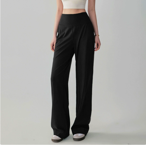 Pantalon de yoga évasé taille haute pour femme, couleur unie, taille élastique, longueur intégrale, jambe large, respirant, sans couture - Product Image 3
