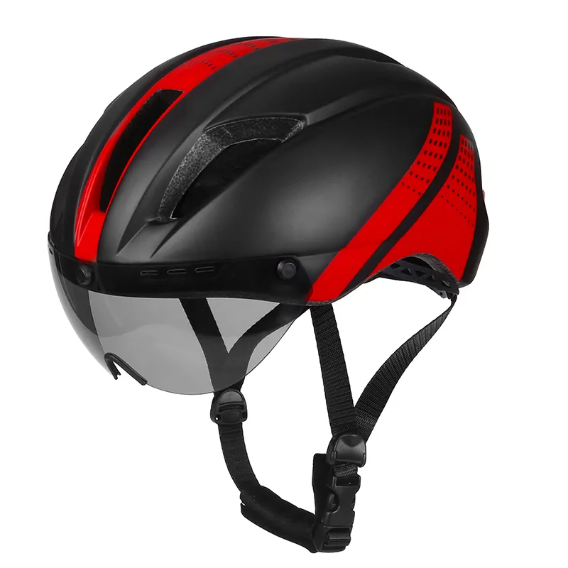 Nero rosso ultralight occhiali di protezione della bicicletta del casco in bicicletta con lente magnetica