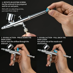 Airbrush Spray Gun Kit: 3 Pack of 0.25, 0.35, 0.5mm Needles Pre-Equipped Air Brush <b>Paint</b> Guns - for Model Nail Makeup <b>Cake</b> - Product Image 3