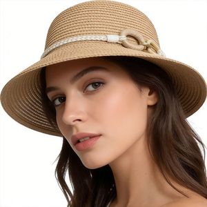 Chapeaux de paille Panama HZM-26217 à large bord pour femme, avec bandes colorées, pour l'été, la plage, les fêtes et les voyages - Product Image 6