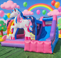 Perosotan Air Tiup Bertema Unicorn Kolam Renang Anak-Anak Peralatan Bermain Air Terinspirasi Fantasi Desain Multi-Lane Bahan PVC