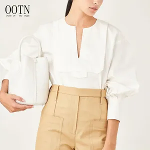 OOTN OL Woman Tops Fashionable Long Lantern Sleeves Solid Monki Blouse Peter Pan Collar Ladies' Blouses & Tops