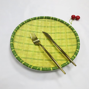 热销10英寸圆形竹纹塑料餐盘环保三聚氰胺餐盘 - Product Image 3