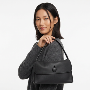Sac à bandoulière en cuir véritable noir, sac hobo à rabat en daim grainé, fermeture à bouton, portable pour les voyages quotidiens - Product Image 6