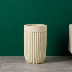 Commercio all'ingrosso Brillante Cilindro Vaso di Sesamo Pittura di Colore Beige con Linee Rette Vaso <span class=keywords><strong>Giardino</strong></span> in Stile - Product Image 3