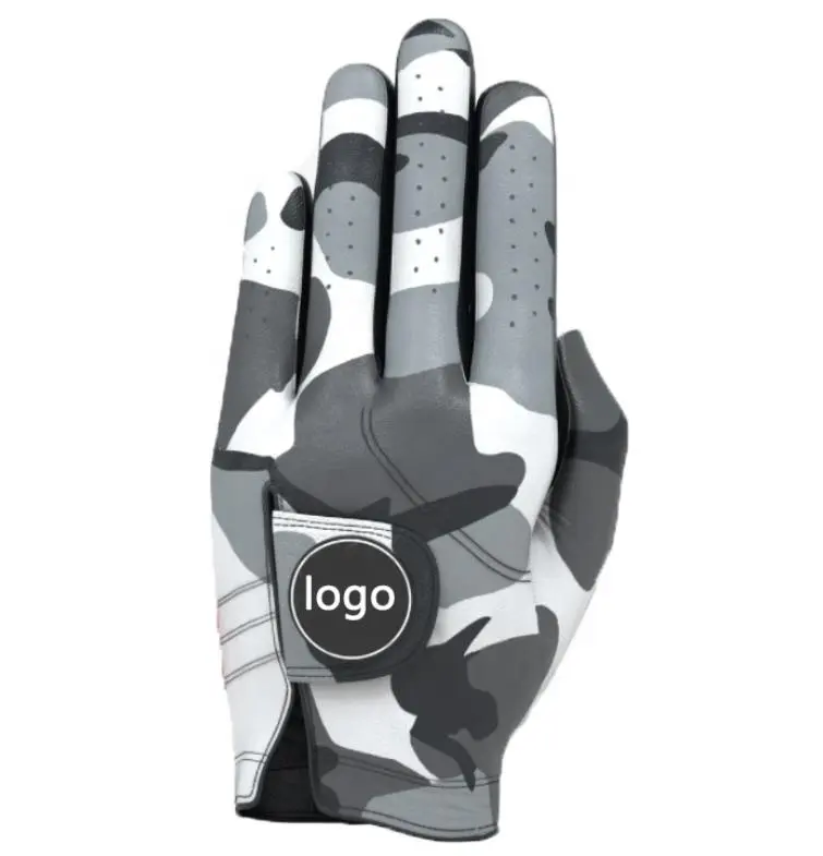 Grey Camouflage Men Left Hand Glove Fits All Weather Leather Lambskin Cabretta Leather Custom Logo Golf Glove