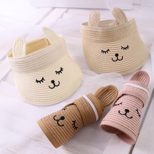 Enfants chauds chat lapin oreille solide vide haut chapeau de paille décontracté ombre crème solaire enfants plage soleil chapeaux visières casquette - Product Image 1