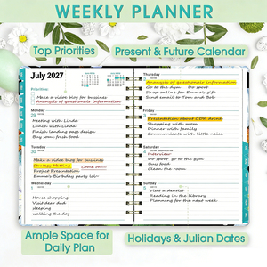 Agenda 2027 Settimanale e Mensile con Design Floreale, Rilegatura a Spirale, Citazioni Ispirazionali, Ampie Pagine Giornaliere - Product Image 4