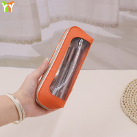 PU cuir clair PVC stylo sac de rangement Transparent fermeture éclair porte-crayon étui pour pinceaux cosmétiques organisateur sac