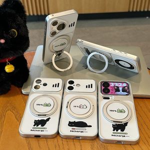 Coque de téléphone anti-chute électroplaquée avec support pour <span class=keywords><strong>iPhone</strong></span> 18, 17, 16, 15, 14, avec grandes fenêtres de visualisation et motif chat noir - Product Image 2