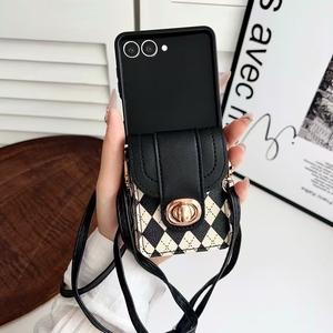 Étui de téléphone portable en cuir PU avec lanière de cou et porte-cartes, style <span class=keywords><strong>sac</strong></span> à <span class=keywords><strong>main</strong></span>, pour Samsung Z Flip 7 6 5 4 3 - Product Image 2