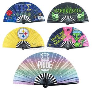 Gran oferta, abanico de mano de bambú de tela de seda personalizado para boda, recuerdo de fiesta de Boda nupcial, abanico de mano de bambú con logotipo personalizado - Product Image 6