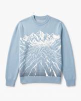 Pull jacquard personnalisé pour homme à col rond, motif montagne enneigée et glacier, paysage hivernal, vente en gros de tricots de marque