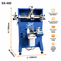 Máquina de Serigrafía Neumática Semiautomática para Botellas, Tazas y Envases Cosméticos, Modelo de Alta Velocidad SX-400