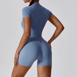 Nuova tuta estiva stile occidentale con cerniera Yoga body da <span class=keywords><strong>donna</strong></span> danza atletica aderente pantaloncini a maniche corte - Product Image 2