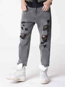 Ykmozi กางเกงยีนส์ผู้ชายแบบมีรูทรงหลวมสีฟ้าเข้มมีรูทรงหลวมดูวินเทจพิมพ์ลายโลโก้ออกแบบได้ตามต้องการฤดูร้อน - Product Image 2