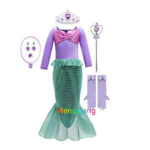 Disfraz de princesa de cola de sirena de manga larga para niñas pequeñas, disfraz de fiesta de lentejuelas, disfraces de películas y TV Arial - Product Image 1