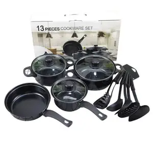 Wholesale 13pcs/set Custom Non-stick Cast Iron Spatula Cooking Pots And Pans Cookware Set With Glass Lid