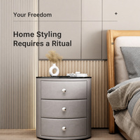 Table d'appoint intelligente de luxe, ronde, avec 3 tiroirs de rangement, charge sans fil, USB, lumière LED, simili cuir, table de chevet pour chambre à coucher