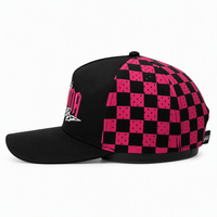 Topi Baseball Bordir 3D OEM Motif Kotak-kotak Racing 5 Panel Terstruktur Pinggiran Datar Topi Golf Gorras untuk Wanita Hadiah