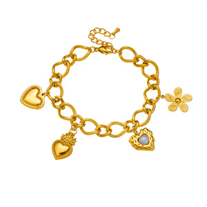 Heart Shape Flower Charm Bracelet Zinc Alloy Unisex Jewelry Gift B1642 - Product Image 5