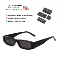 Lunettes de soleil de marque de luxe rétro avec logo personnalisé, de haute qualité, noires, petites, carrées, polarisées, fabriquées à la main en acétate