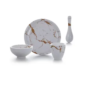 High quality restaurant supply 4 pcs modern melamine marble design dinnerware set