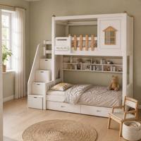 Massivholz Doppelstockbett Multifunktionales Etagenbett mit Hoch-Niedrig-Schutzgeländer Kombinationsbett für Kinder Paralleles Bett-Design