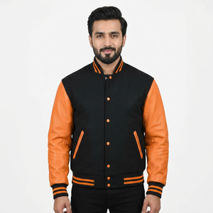 Blousons universitaires d'hiver pour hommes, style cool et personnalisé, très demandés, en cuir long XL avec doublure polaire légère pour joueurs de baseball - Product Image 1